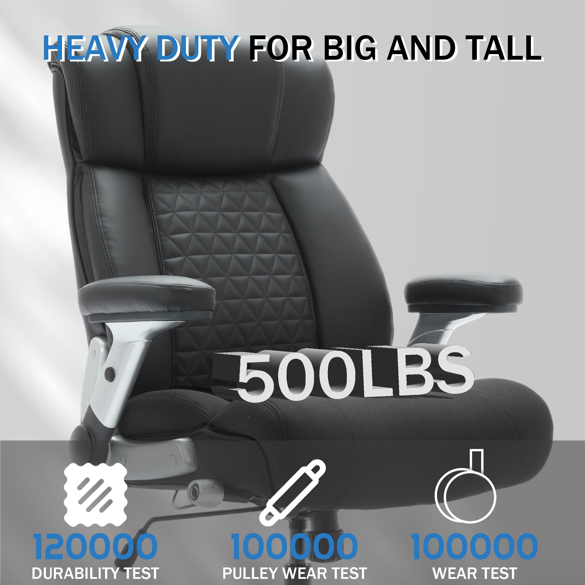 500lbs Big And Tall Office Chair With Adjustable Lumbar Support, Executive Office Chair Heavy Duty With Flip-up Armrest And Wider Seat, Ergonomic Leather Chair Breathable With Quiet Rubber Wheels_voghion.com